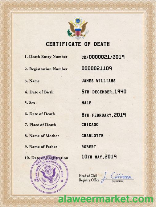 USA vital record death certificate PSD template